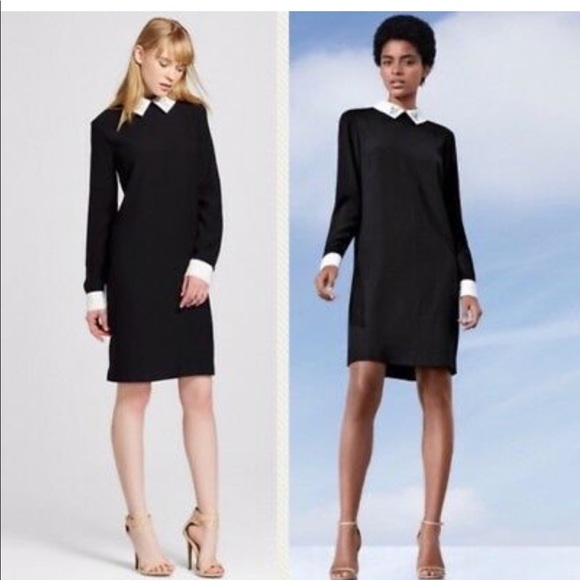 victoria beckham black dress white collar